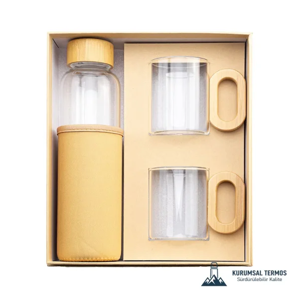 Bambu Kapaklı Matara Seti - 550 Ml - Yeşil - KTM 2001