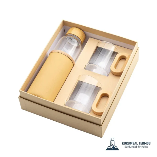 Bambu Kapaklı Matara Seti - 550 Ml - Yeşil - KTM 2001