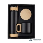 Bambu Kapaklı Termos Kupa Seti - 550 Ml - Siyah - KS 1000