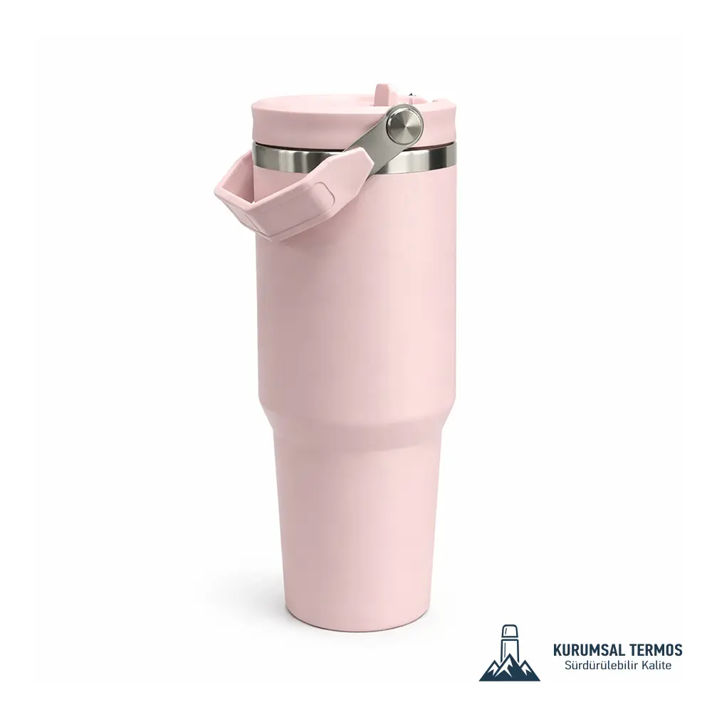 Pipetli Taşıma Saplı Termos - 1200 Ml - Pembe - KTT 7001