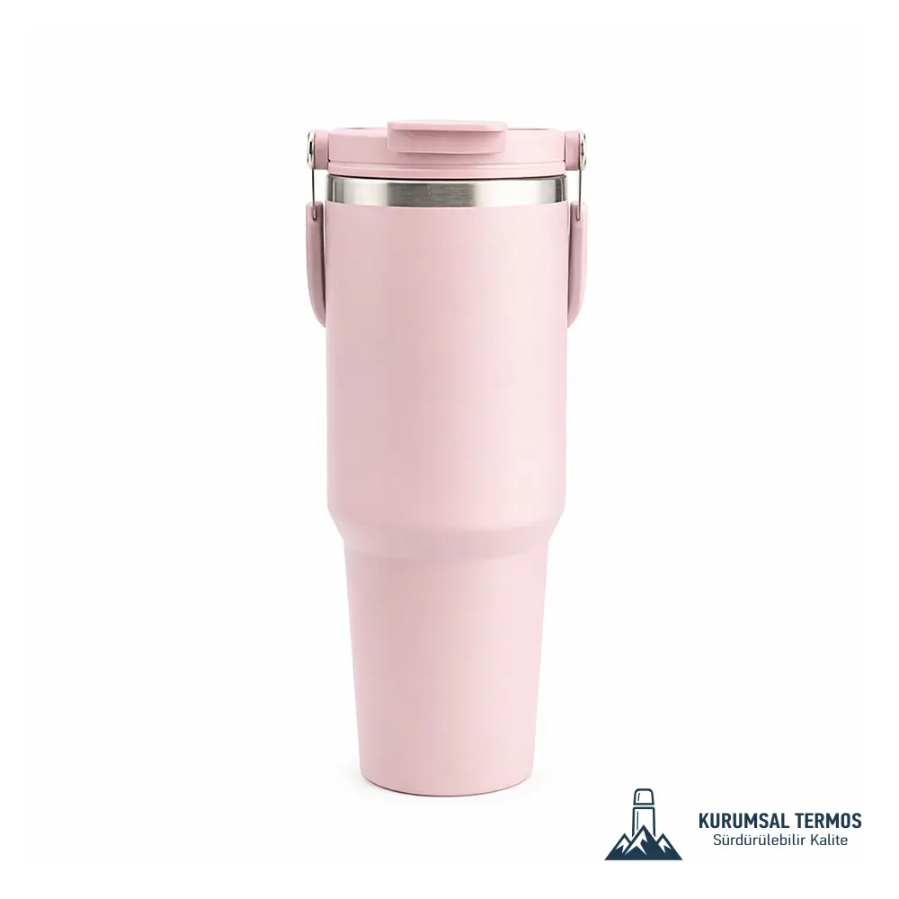 Pipetli Taşıma Saplı Termos - 1200 Ml - Pembe - KTT 7001