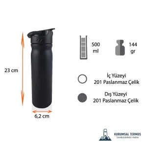 Pipetli Taşıma Saplı Termos - 500 Ml - Siyah - KTT 17000