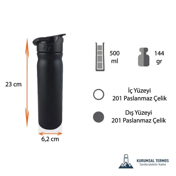 Pipetli Taşıma Saplı Termos - 500 Ml - Siyah - KTT 17000